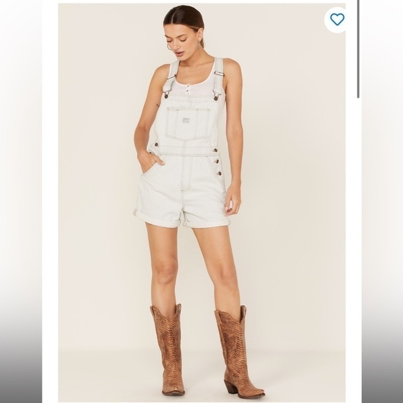 LEVI’S Vintage Style Denim Shortall NWT Stripey Blue Overall Shorts - Picture 3 of 9